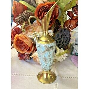DELFT Holand Pitcher Urn Vase Brass with marbled body  11 Inches